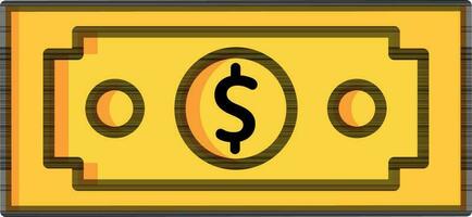 Yellow money banknote icon in black line art. vector