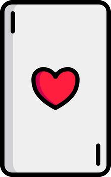 Playing card with heart sign in white and red color. vector