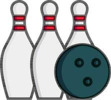 Bowling pins with ball icon in flat style. vector