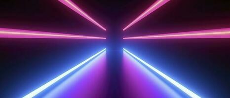 3d rendering, rounded pink blue neon lines, glowing in the dark. Abstract minimalist geometric background. Ultraviolet spectrum. Cyber space. Futuristic wallpaper, generate ai photo