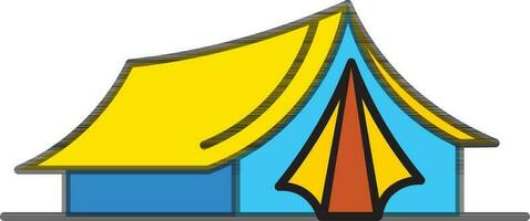 Tent house icon in yellow and blue color. vector
