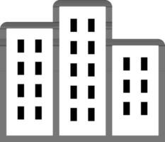 Black Line Art Illustration of Buildings Icon. vector