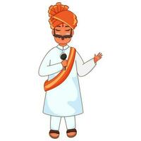 Vector Illustration of Cartoon Indian Man Holding Microphone.