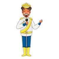 Cheerful Parade Soldier Man Singing with Microphone. vector