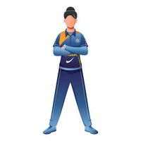 Cartoon Faceless Woman Cricket Player in Standing Pose. vector