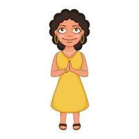 Beautiful Christian Girl Doing Namaste for Welcome. vector