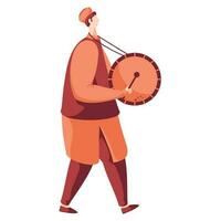 Faceless Muslim Young Boy Playing Drum in Standing Pose. vector