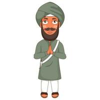 dibujos animados punjabi hombre haciendo namaste para Bienvenido. vector