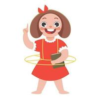 Vector illustration of Cute Girl Holding Book and Wearing Safety Ring.