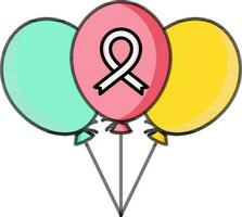 Cancer ribbon symbol on balloons icon in flat style. vector