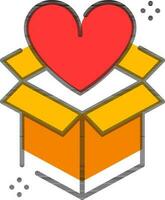 Heart with open box icon in red yellow color. vector