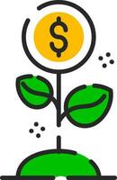 dinero planta icono en verde y amarillo color. vector