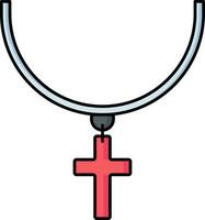 Christian locket or cross pendant icon in red and blue color. vector