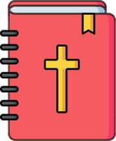 plano estilo Biblia libro icono en rojo y amarillo color. vector