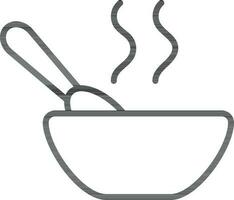 Black line art illustration of Spoon in hot food bowl icon. vector