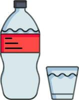 Soft drink bottle with glass icon in flat style. vector