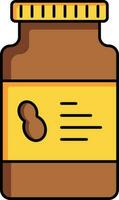 Peanut jam or butter jar icon in brown and yellow color. vector