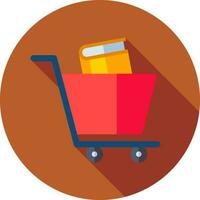 Book shopping cart icon on brown round background. vector