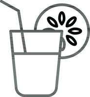 Drink glass with straw and fruit slice icon in line art. vector