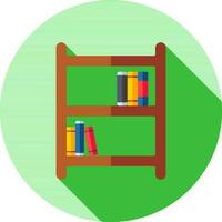 Flat style Books in cupboard icon on green round background. vector