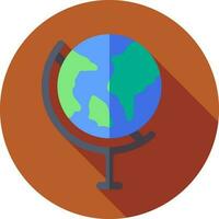 Earth globe stand icon on brown circle background. vector