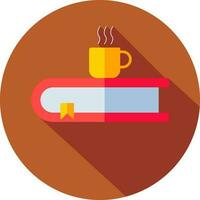 Hot tea or coffee cup on book icon in flat style. vector