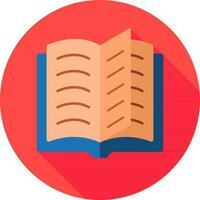 Open book icon on red round background. vector