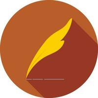 Yellow feather pen icon on brown circle background. vector