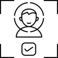 Check or Confirm Man Face Scan icon in black line art. vector