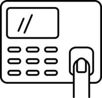 Line art illustration of Finger Touch Attendance Machine icon. vector