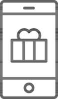 Line art gift box in smartphone icon. vector