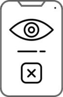 Cancel Eye in Smartphone Screen icon in black thin line art. vector