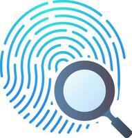 Fingerprint with magnifying glass icon in blue color. vector