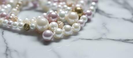 Pearls background. Pearls on marble background, generate ai photo