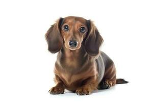 Studio shot of an adorable Dachshund looking curiously at the camera, generate ai photo