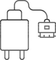 Charger plug icon in thin line art. vector