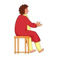 Side View of Young Boy Binding Hand Rakhi and Sit on Stool. vector