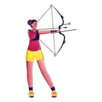 Disabled Young Girl Taking Aim From Bow Arrow in Standing Pose. vector