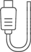 Black line art illustration of USB cable icon. vector