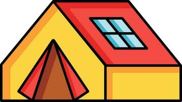 Beautiful tent house icon in red and yellow color. vector