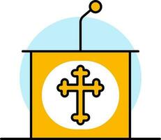 Christian symbol on microphone podium icon in yellow color. vector