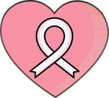 Cancer ribbon on heart icon in pink color. vector