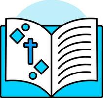 abierto Biblia libro icono en azul y blanco color. vector