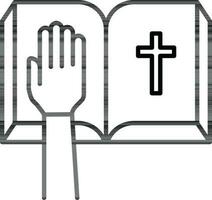 Hand on open bible book icon. vector