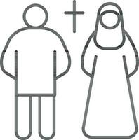 Christian woman and man icon in line art. vector