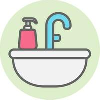 Spray bottle with washbasin icon on green circle background. vector