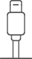 Black line art illustration of USB cable connector icon. vector