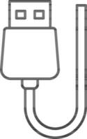 Line art illustration of USB cable icon. vector