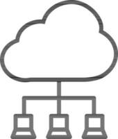 Cloud server connected with laptop icon in black line art. vector