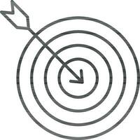 Arrow hit on target board icon in thin line art. vector